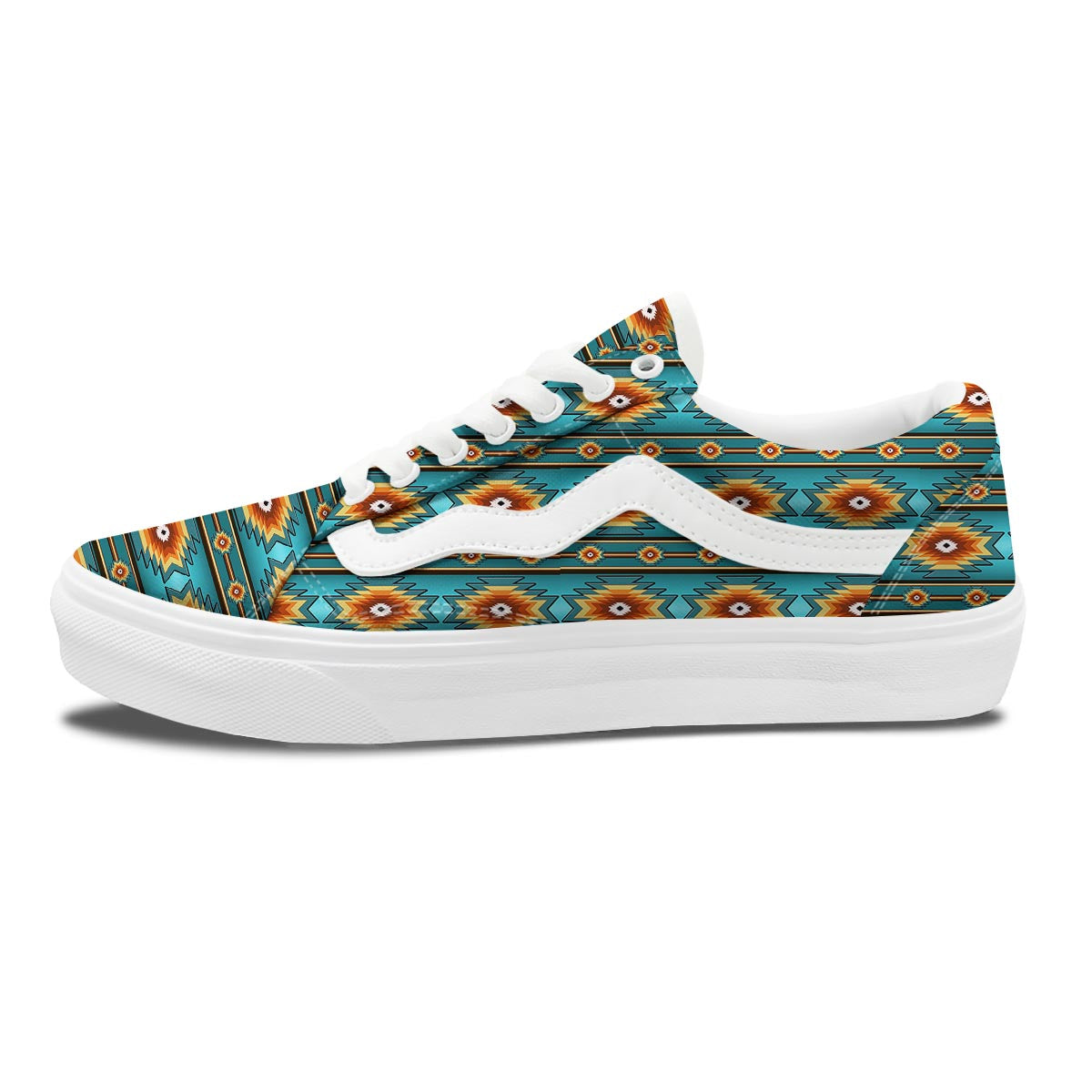 Navajo Teal Southwestern Print Pattern Skate Shoes-grizzshop