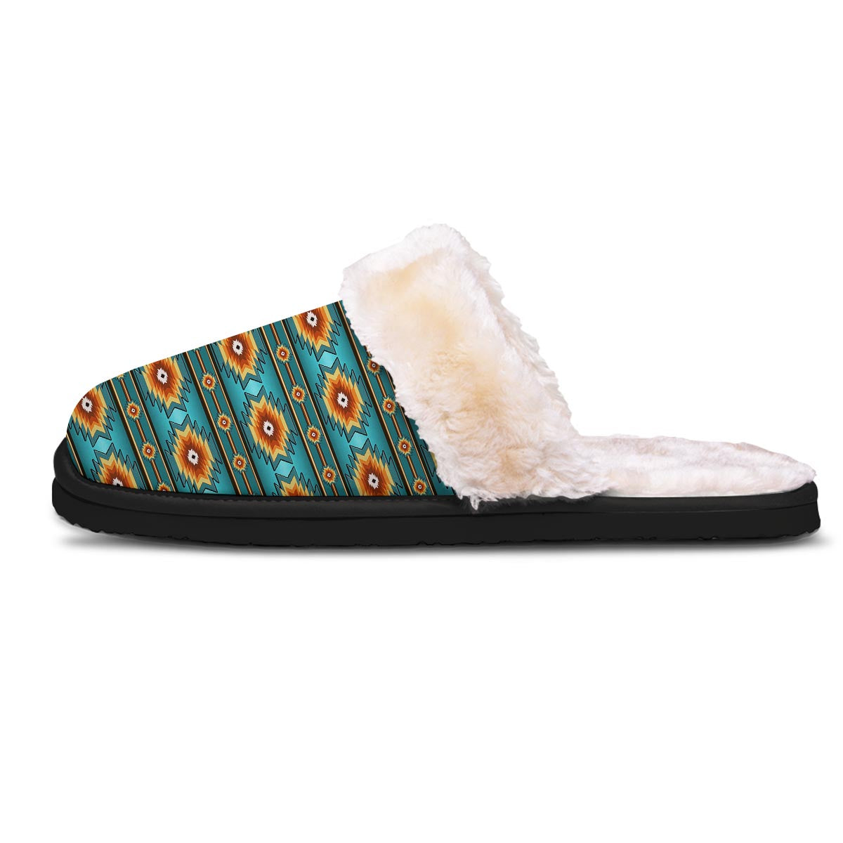 Navajo Teal Southwestern Print Pattern Slippers-grizzshop