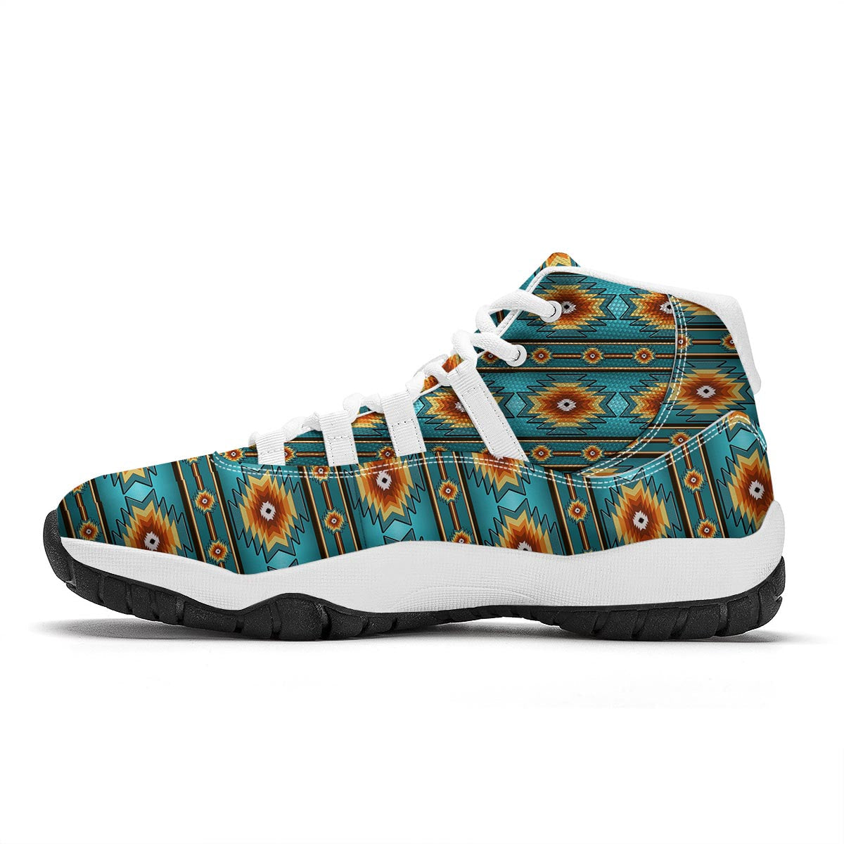Navajo Teal Southwestern Print Pattern White Bball Shoes-grizzshop