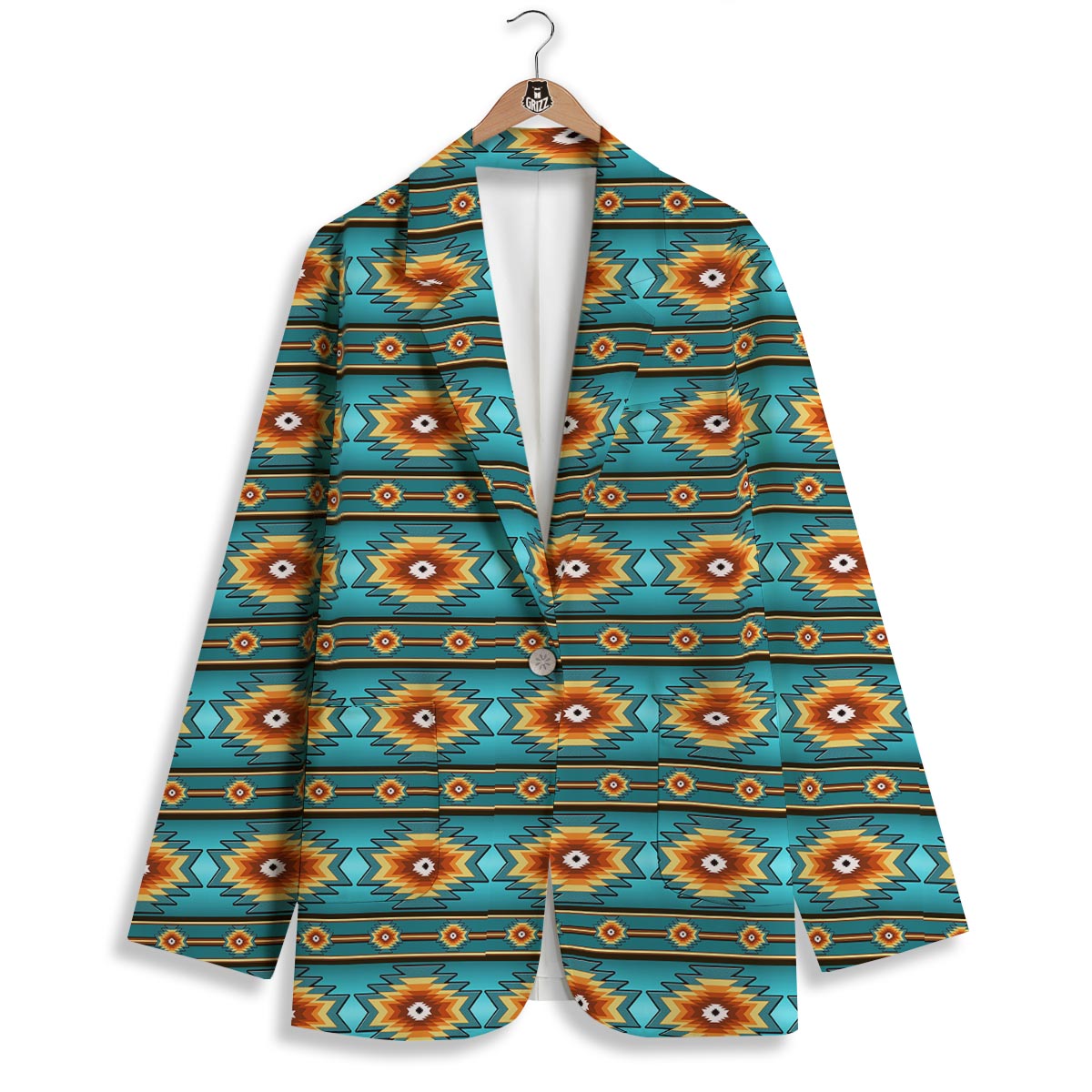 Navajo Teal Southwestern Print Pattern Women's Blazer-grizzshop