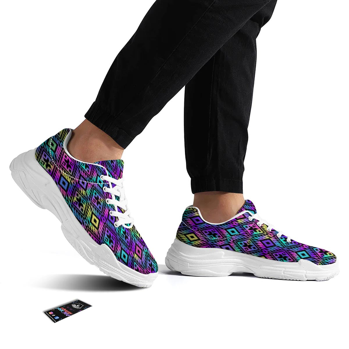 Navajo Triangle Ethnic Print Pattern White Chunky Shoes-grizzshop