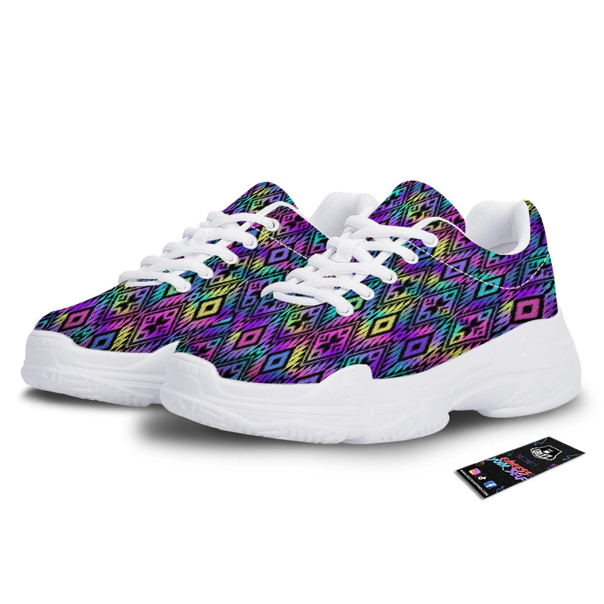 Navajo Triangle Ethnic Print Pattern White Chunky Shoes-grizzshop