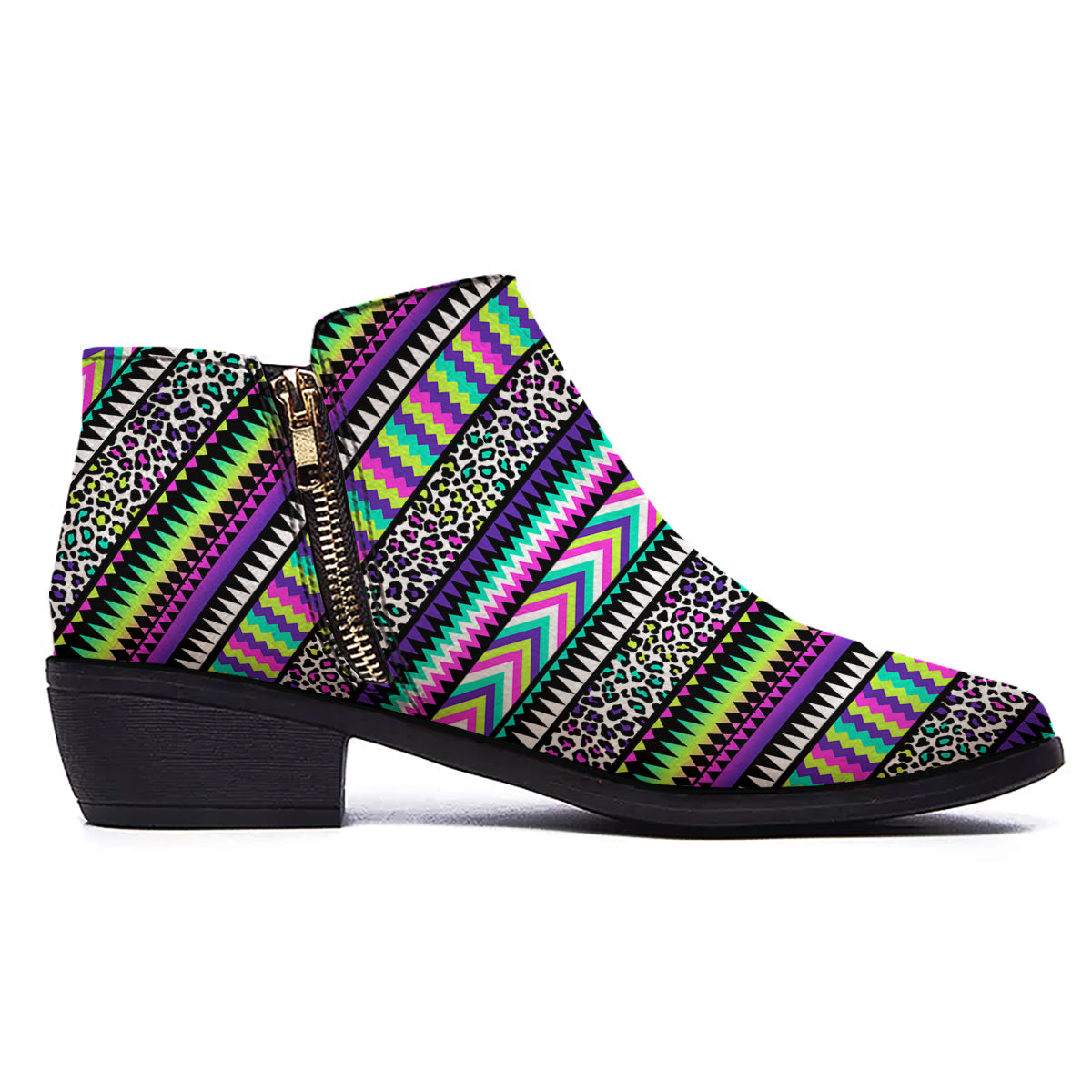 Navajo Tribal Colorful Leopard Print Ankle Boots-grizzshop