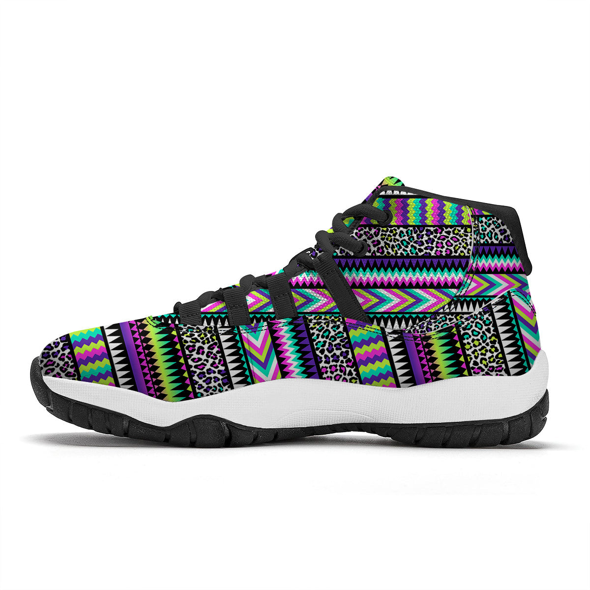 Navajo Tribal Colorful Leopard Print Black Bball Shoes-grizzshop