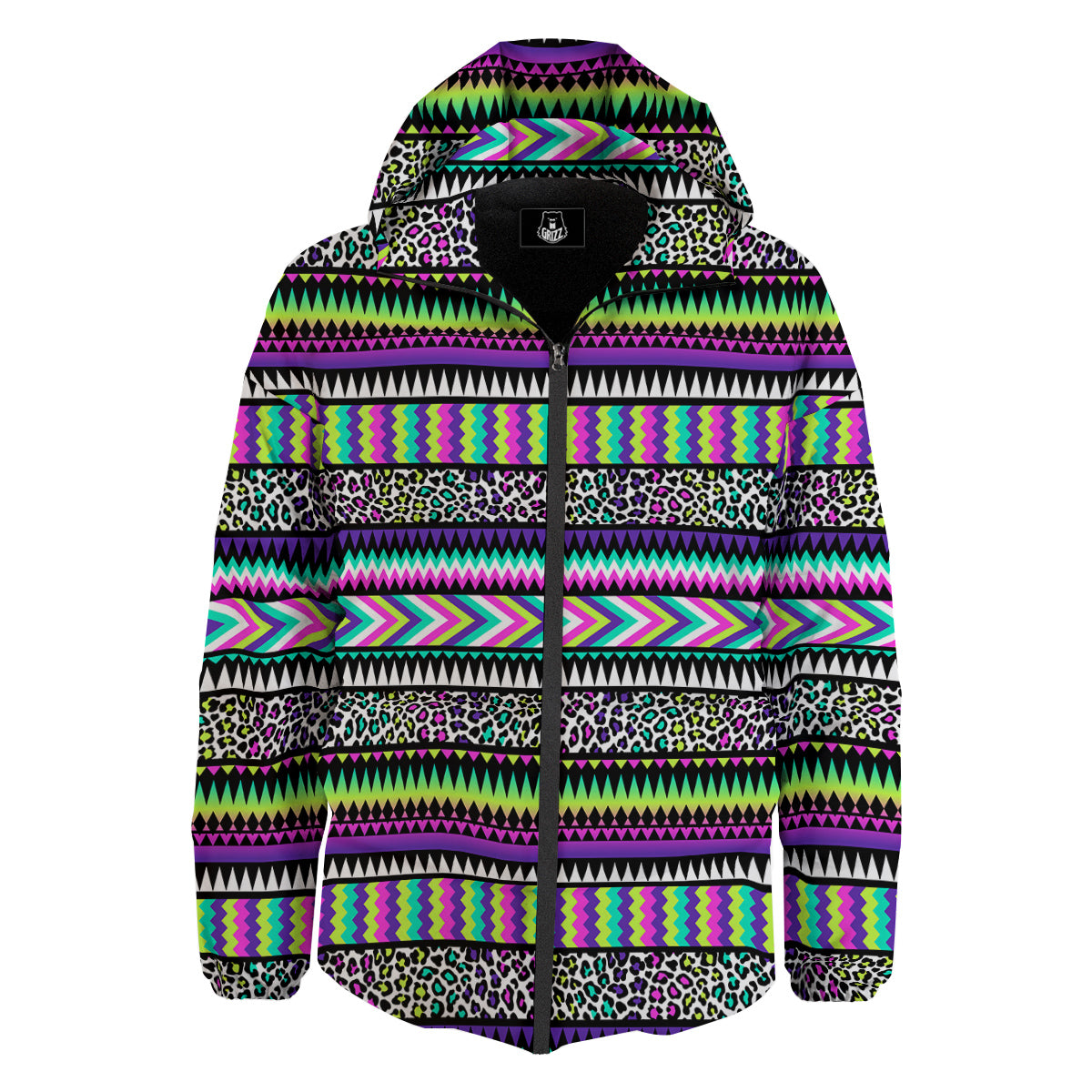 Navajo Tribal Colorful Leopard Print Down Jacket-grizzshop