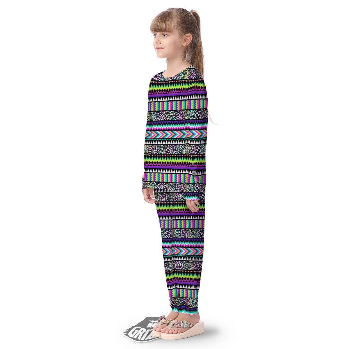 Navajo Tribal Colorful Leopard Print Kid's Pajamas-grizzshop