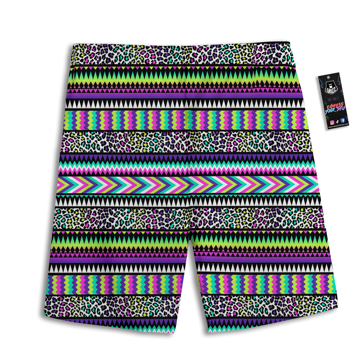 Navajo Tribal Colorful Leopard Print Men's Athletic Shorts