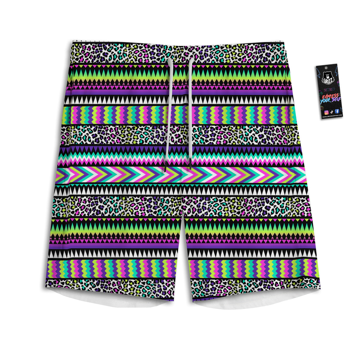 Navajo Tribal Colorful Leopard Print Men's Athletic Shorts