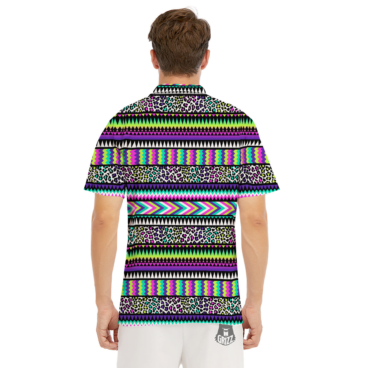 Navajo Tribal Colorful Leopard Print Men's Golf Shirts-grizzshop