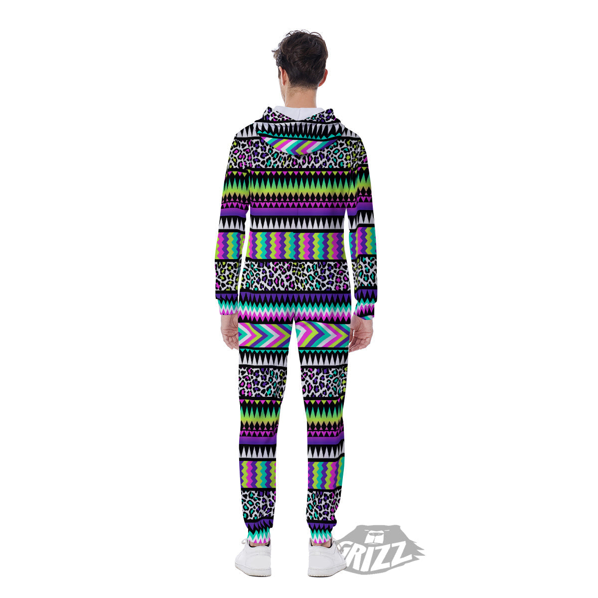 Navajo Tribal Colorful Leopard Print Men's Jumpsuit-grizzshop