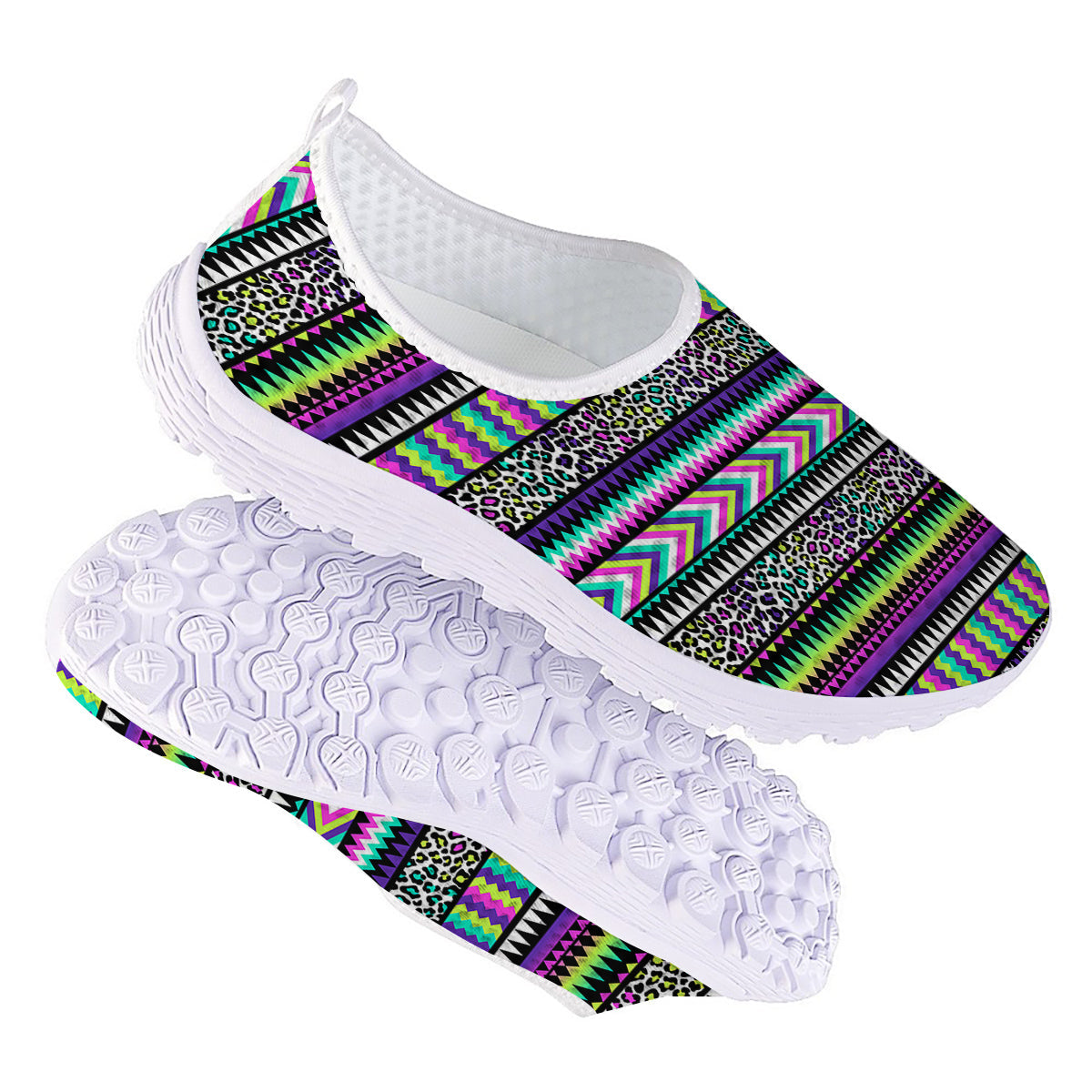 Navajo Tribal Colorful Leopard Print Nurse Shoes-grizzshop
