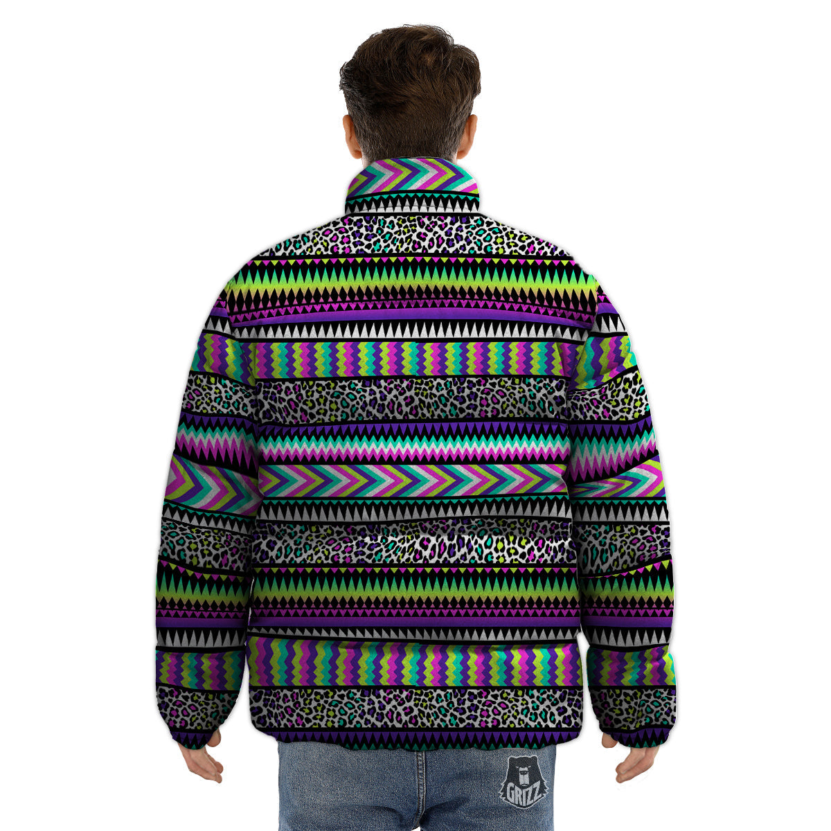 Navajo Tribal Colorful Leopard Print Puffer Jacket-grizzshop