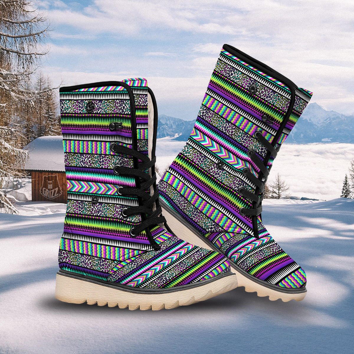 Navajo Tribal Colorful Leopard Print Snow Boots-grizzshop