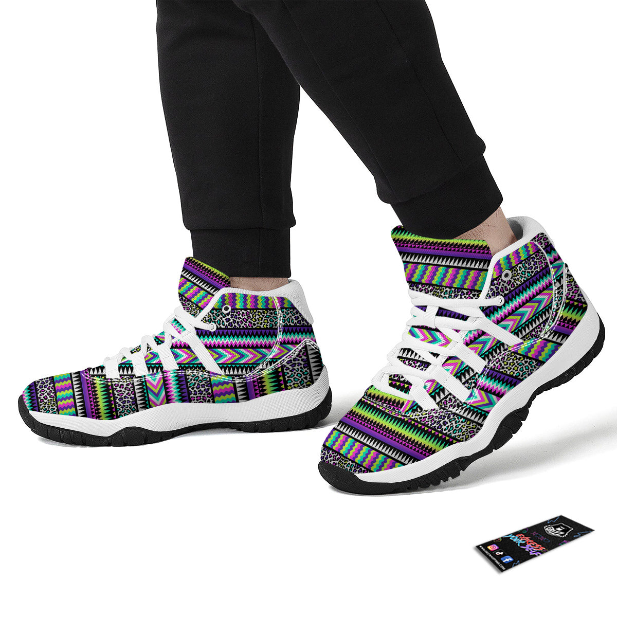Navajo Tribal Colorful Leopard Print White Bball Shoes-grizzshop