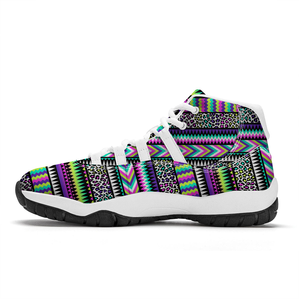 Navajo Tribal Colorful Leopard Print White Bball Shoes-grizzshop