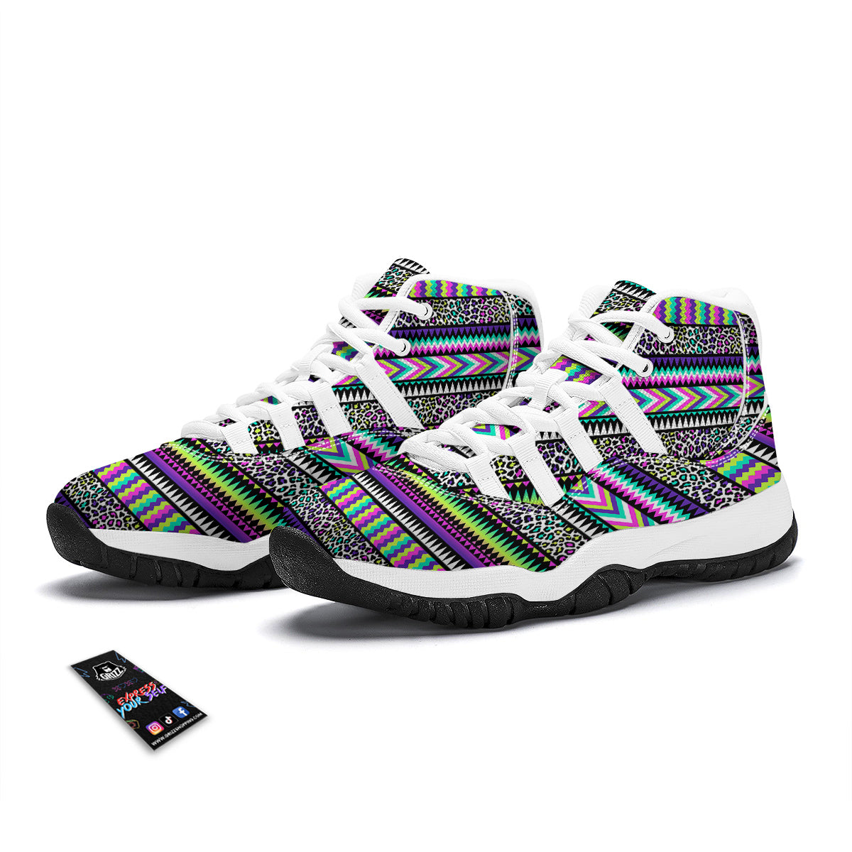 Navajo Tribal Colorful Leopard Print White Bball Shoes-grizzshop