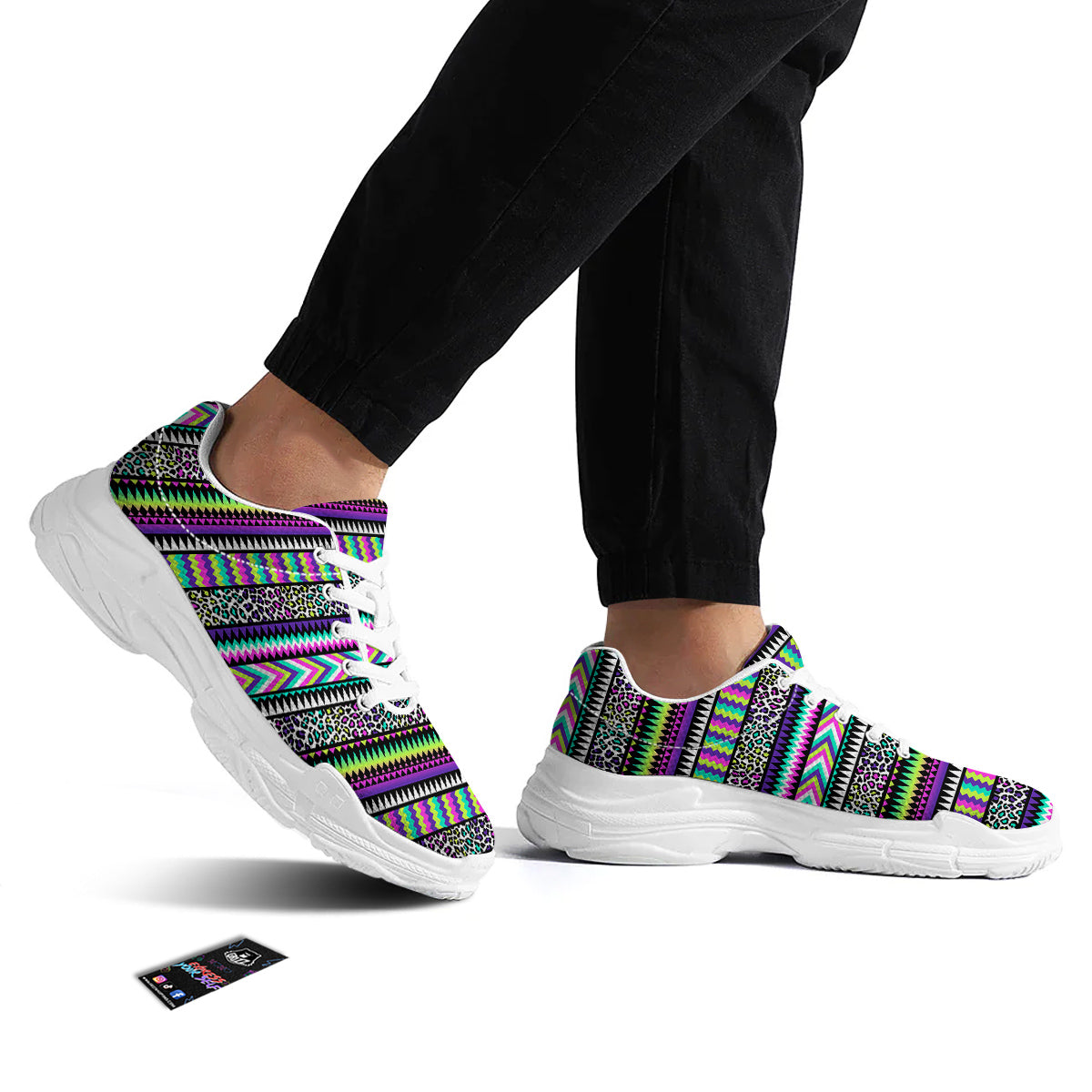 Navajo Tribal Colorful Leopard Print White Chunky Shoes-grizzshop