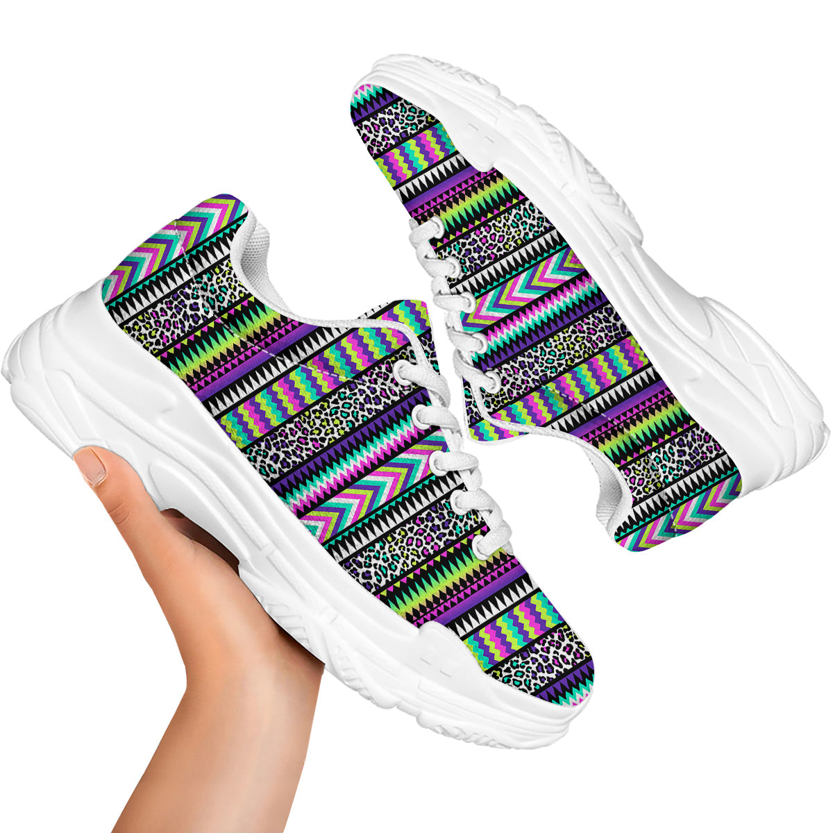 Navajo Tribal Colorful Leopard Print White Chunky Shoes-grizzshop