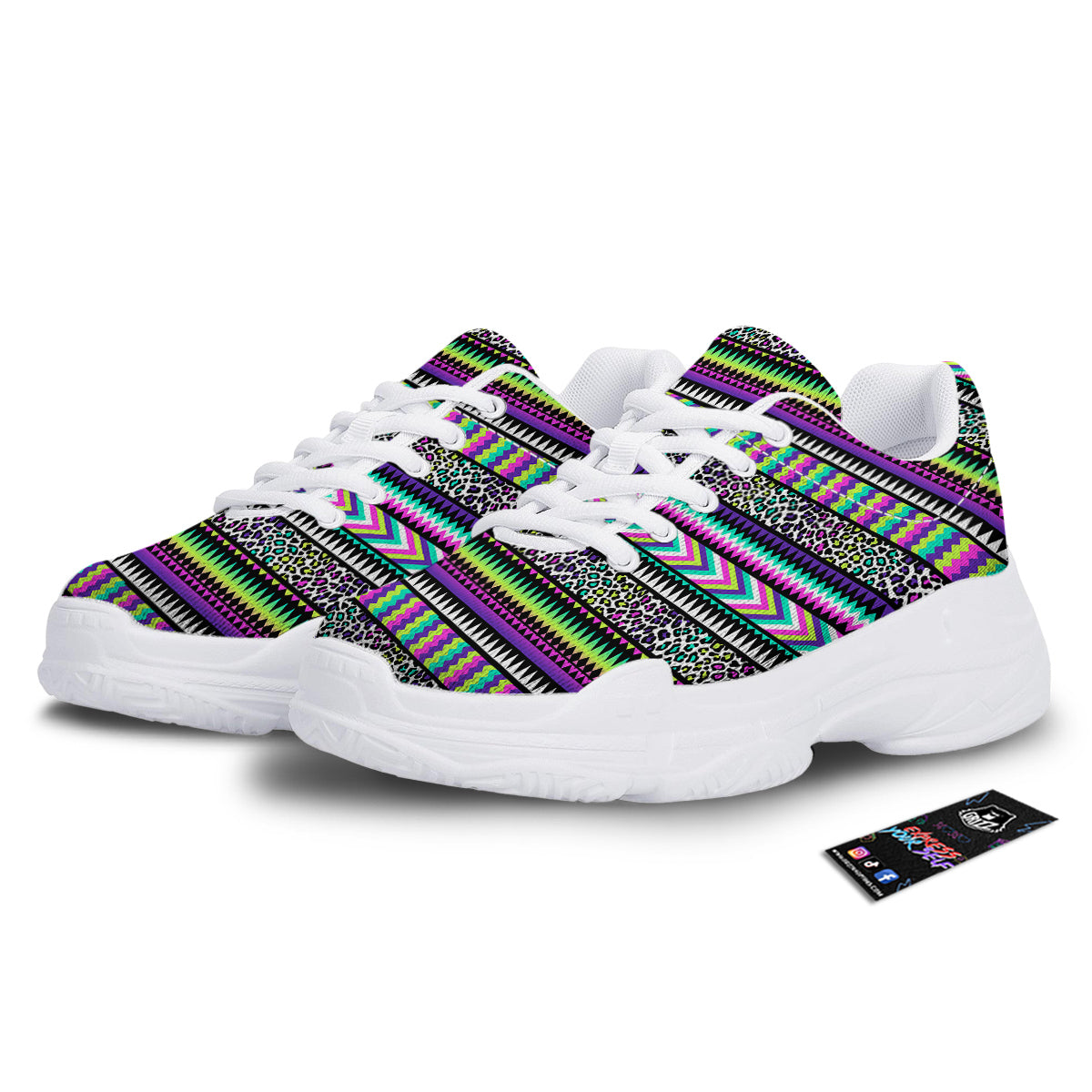 Navajo Tribal Colorful Leopard Print White Chunky Shoes-grizzshop