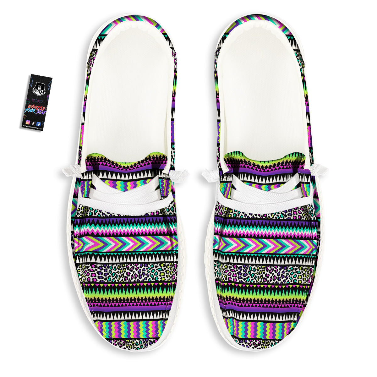 Navajo Tribal Colorful Leopard Print White Loafers-grizzshop