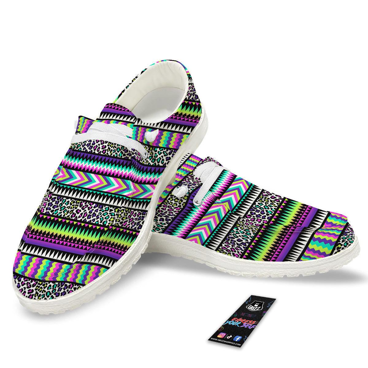 Navajo Tribal Colorful Leopard Print White Loafers-grizzshop