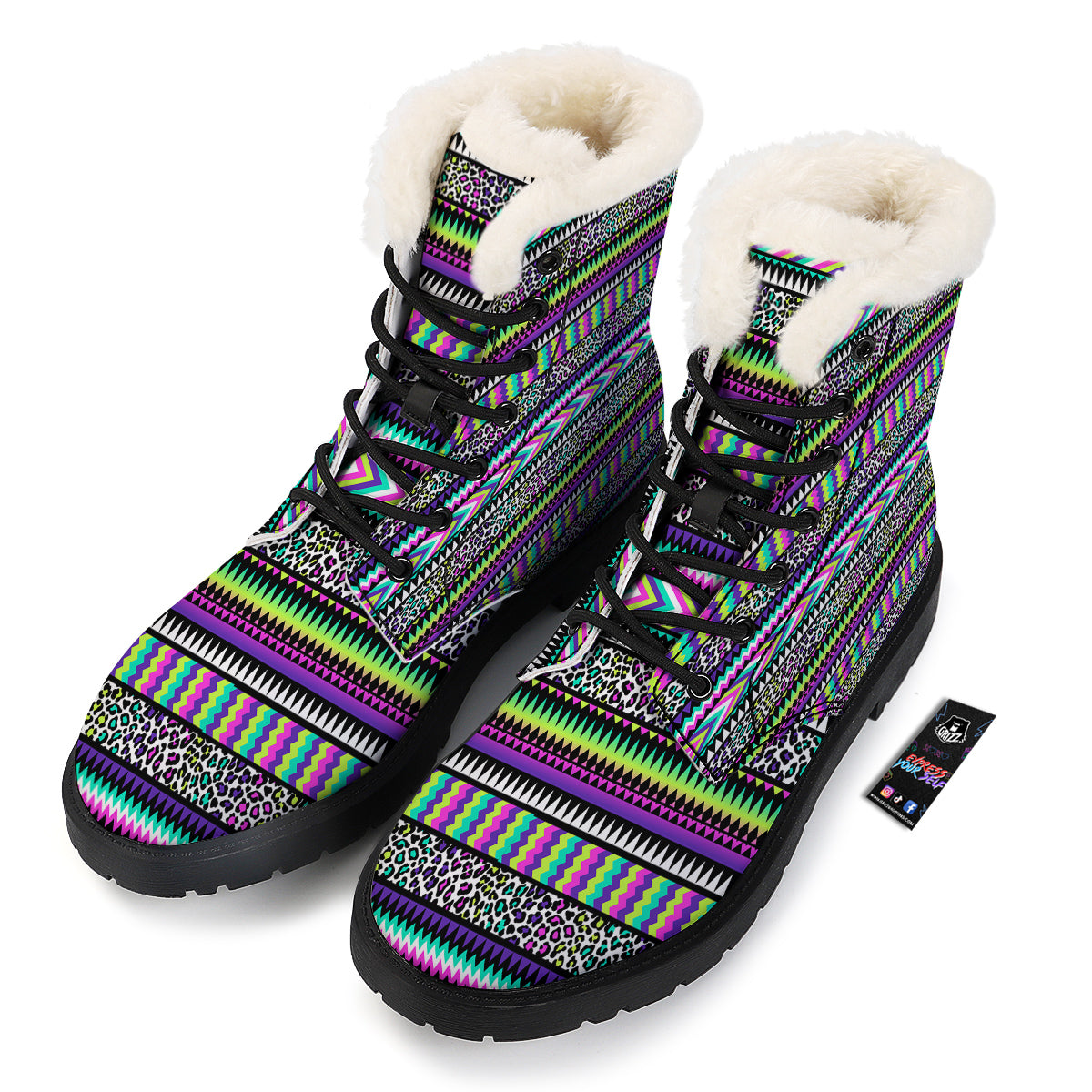 Navajo Tribal Colorful Leopard Print Winter Boots-grizzshop