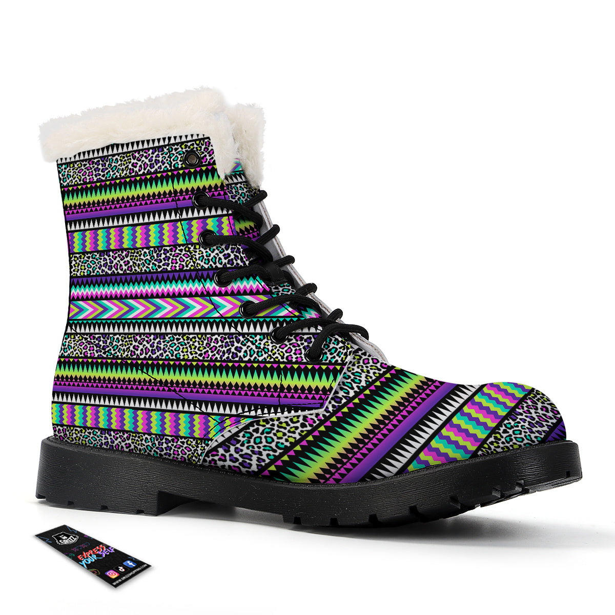 Navajo Tribal Colorful Leopard Print Winter Boots-grizzshop