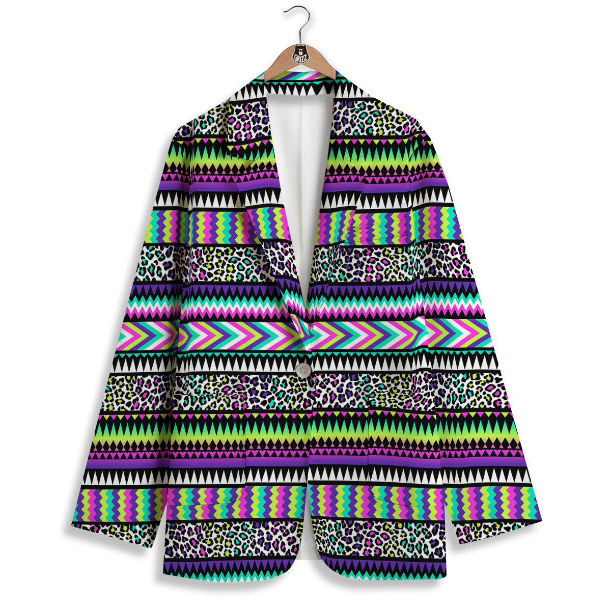 Navajo Tribal Colorful Leopard Print Women's Blazer-grizzshop