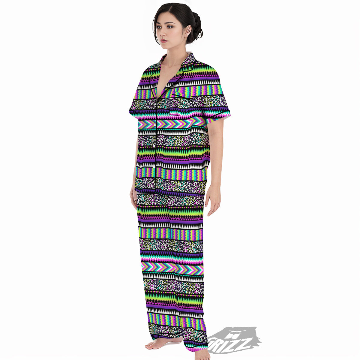 Navajo Tribal Colorful Leopard Print Women's Pajamas Set-grizzshop
