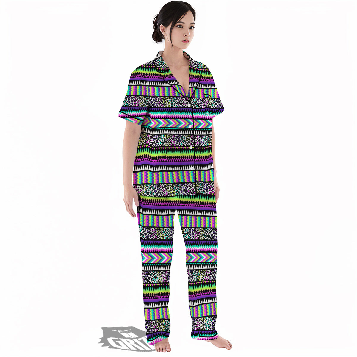 Navajo Tribal Colorful Leopard Print Women's Pajamas Set-grizzshop