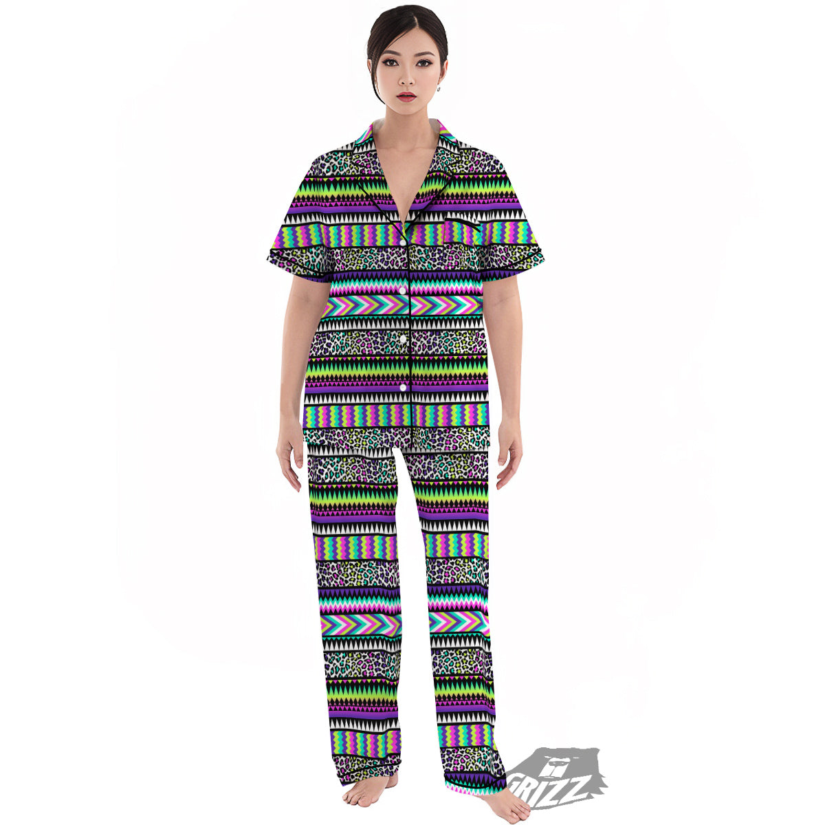Navajo Tribal Colorful Leopard Print Women's Pajamas Set-grizzshop