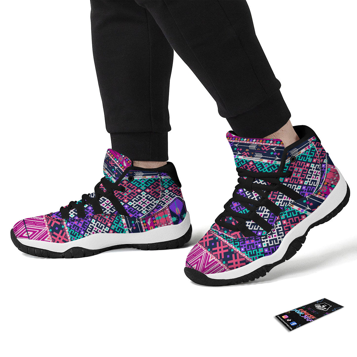 Navajo Tribal Colorful Native Print Black Bball Shoes-grizzshop