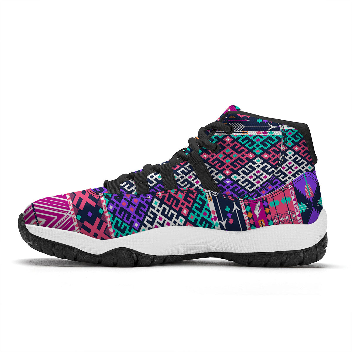 Navajo Tribal Colorful Native Print Black Bball Shoes-grizzshop