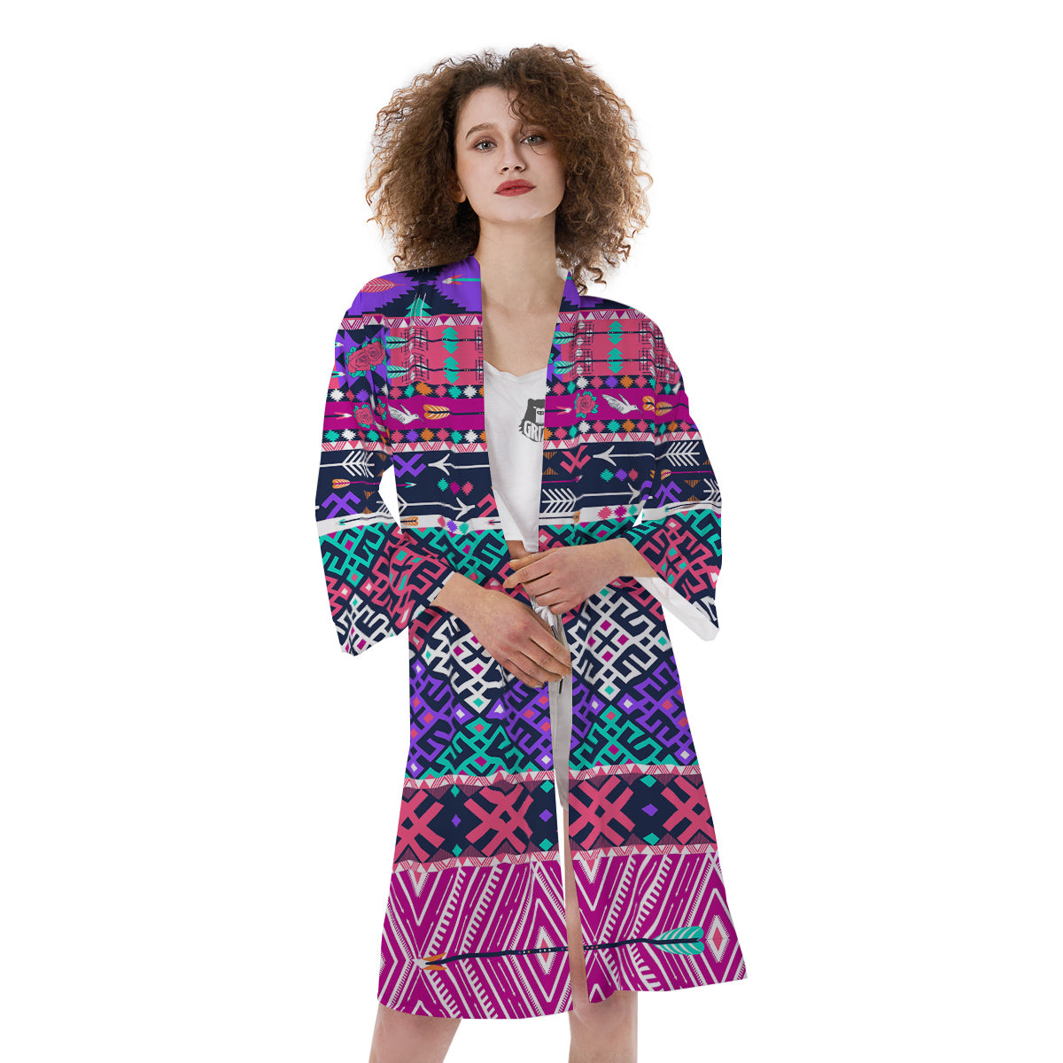Navajo Tribal Colorful Native Print Kimono-grizzshop