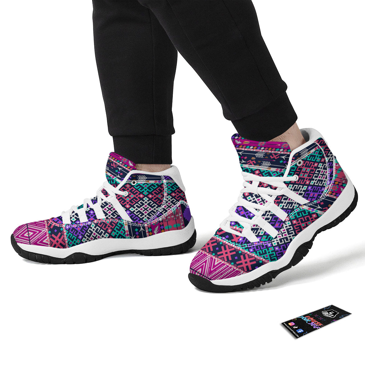 Navajo Tribal Colorful Native Print White Bball Shoes-grizzshop