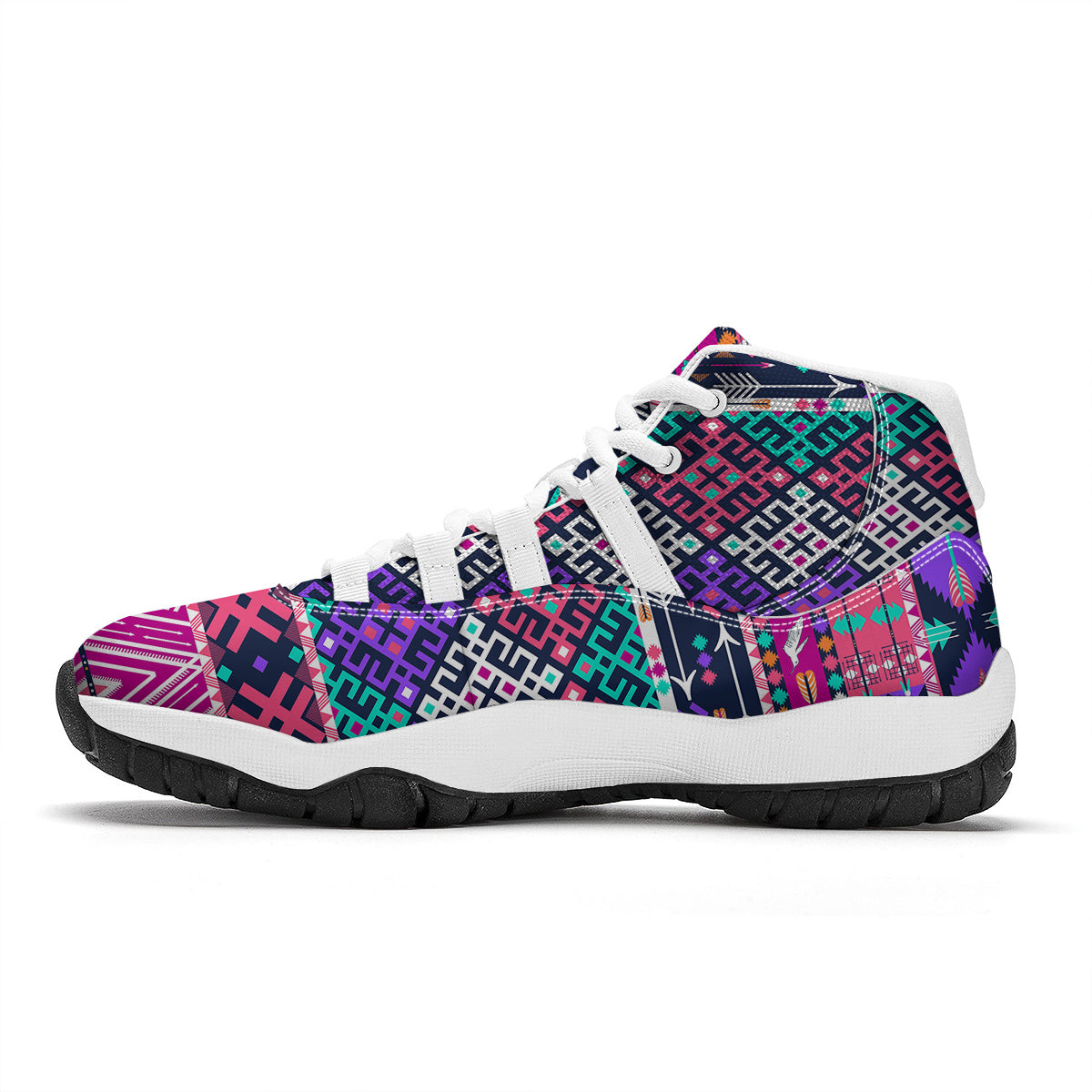 Navajo Tribal Colorful Native Print White Bball Shoes-grizzshop