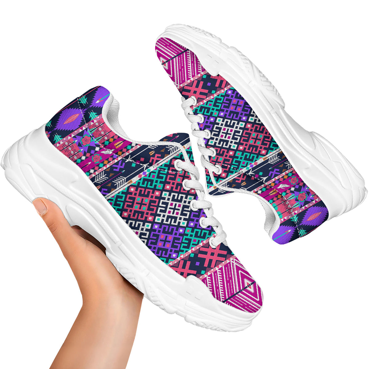 Navajo Tribal Colorful Native Print White Chunky Shoes-grizzshop