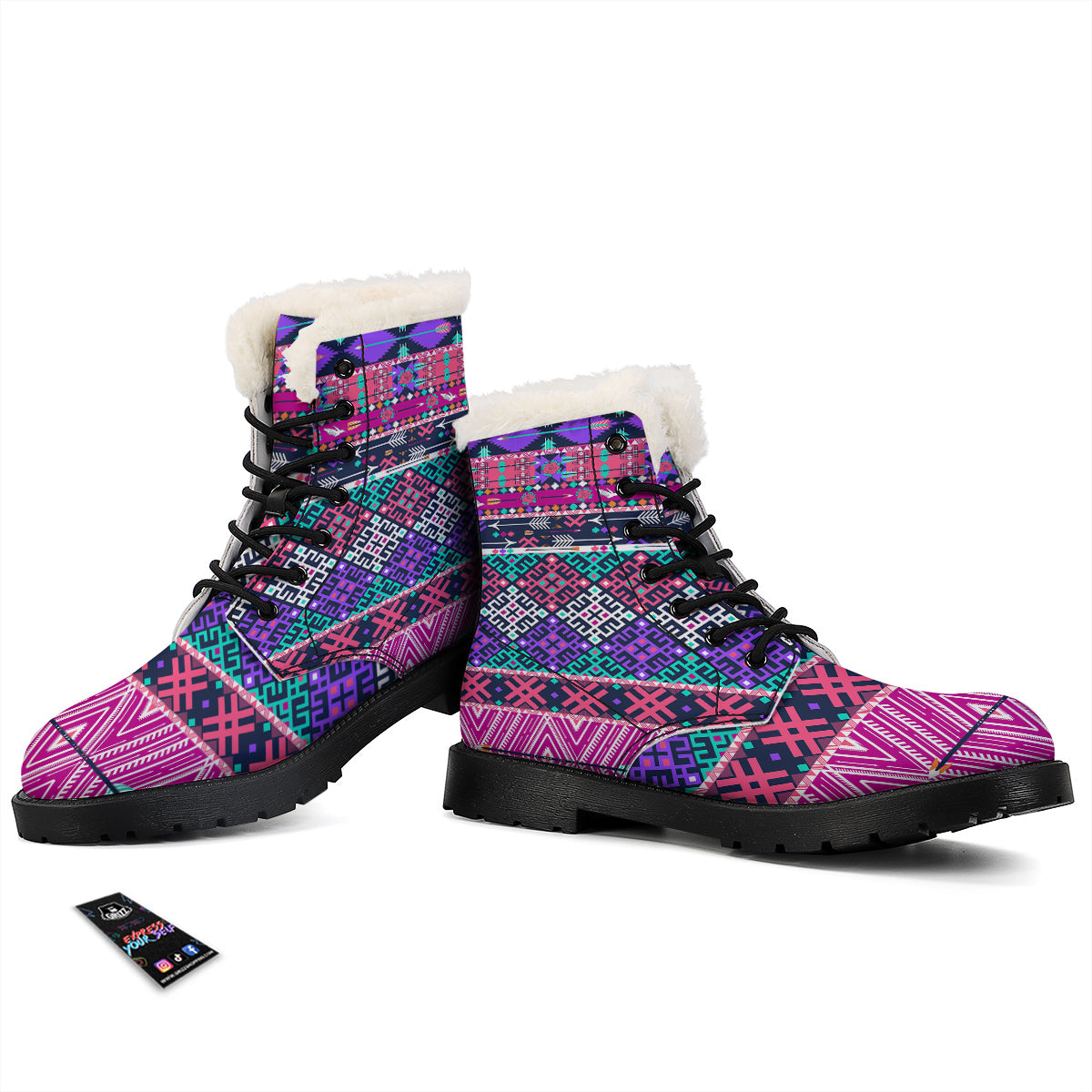 Navajo Tribal Colorful Native Print Winter Boots-grizzshop