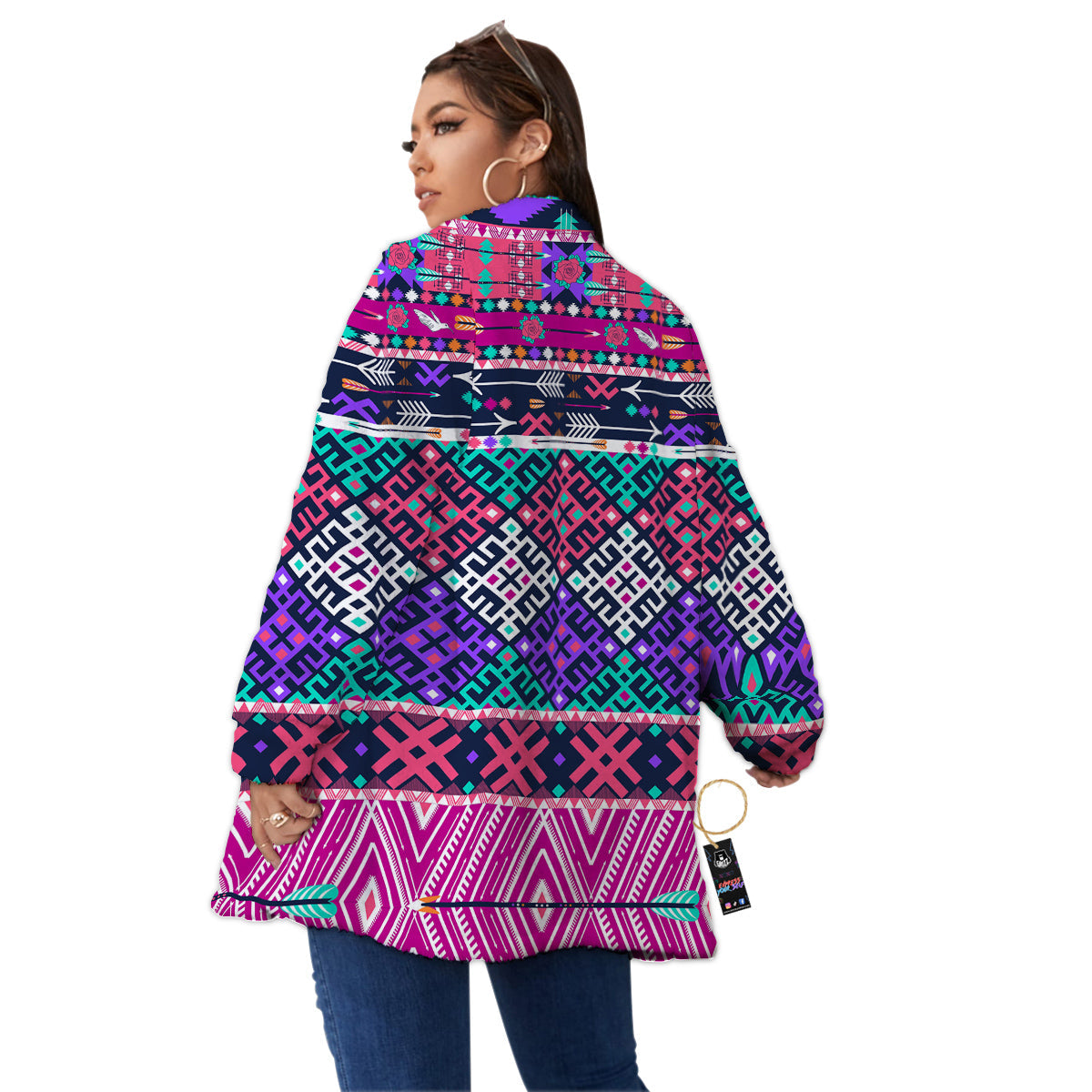Navajo Tribal Colorful Native Print Women's Sherpa Jacket-grizzshop