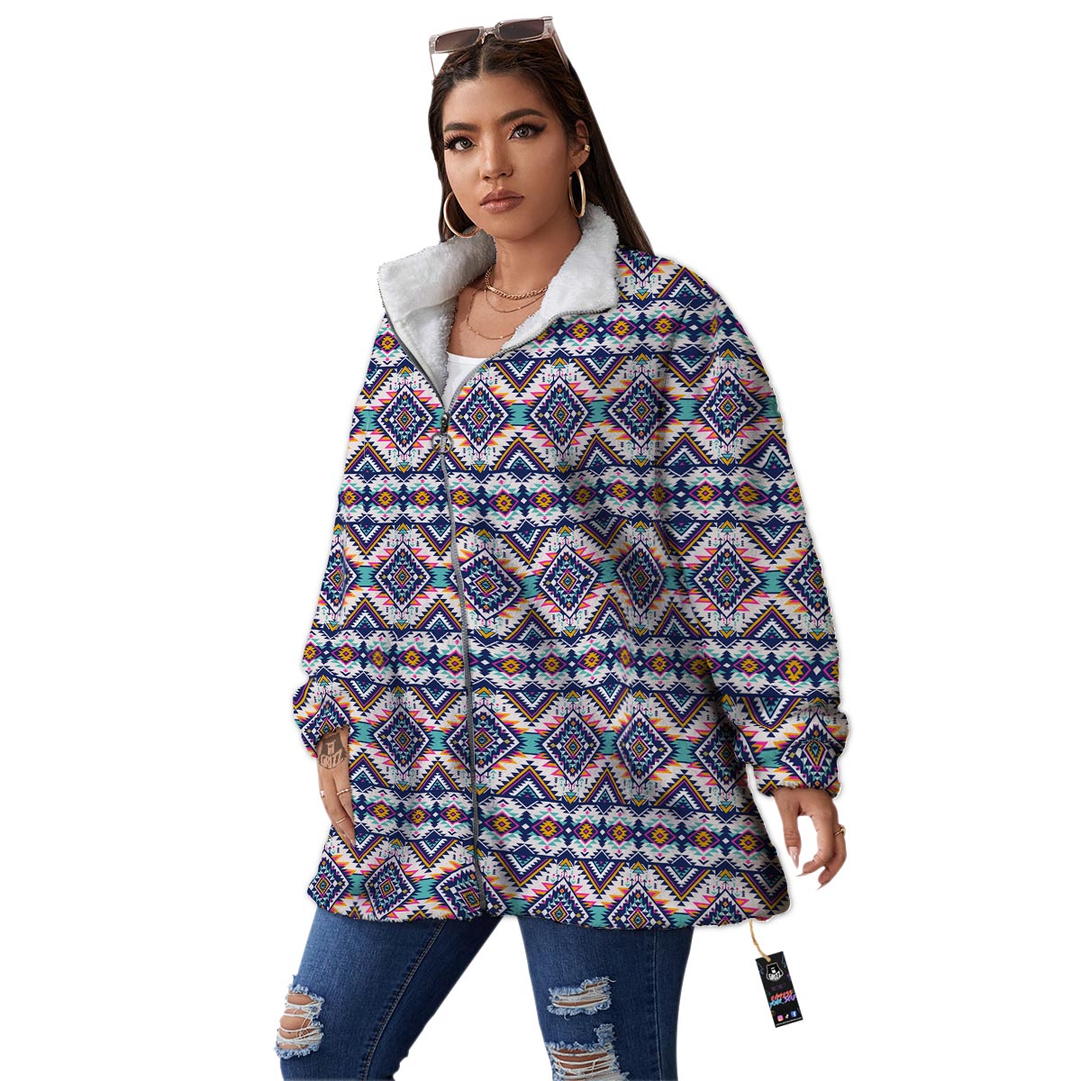 Navajo Tribal Pendleton Print Pattern Women's Sherpa Jacket-grizzshop