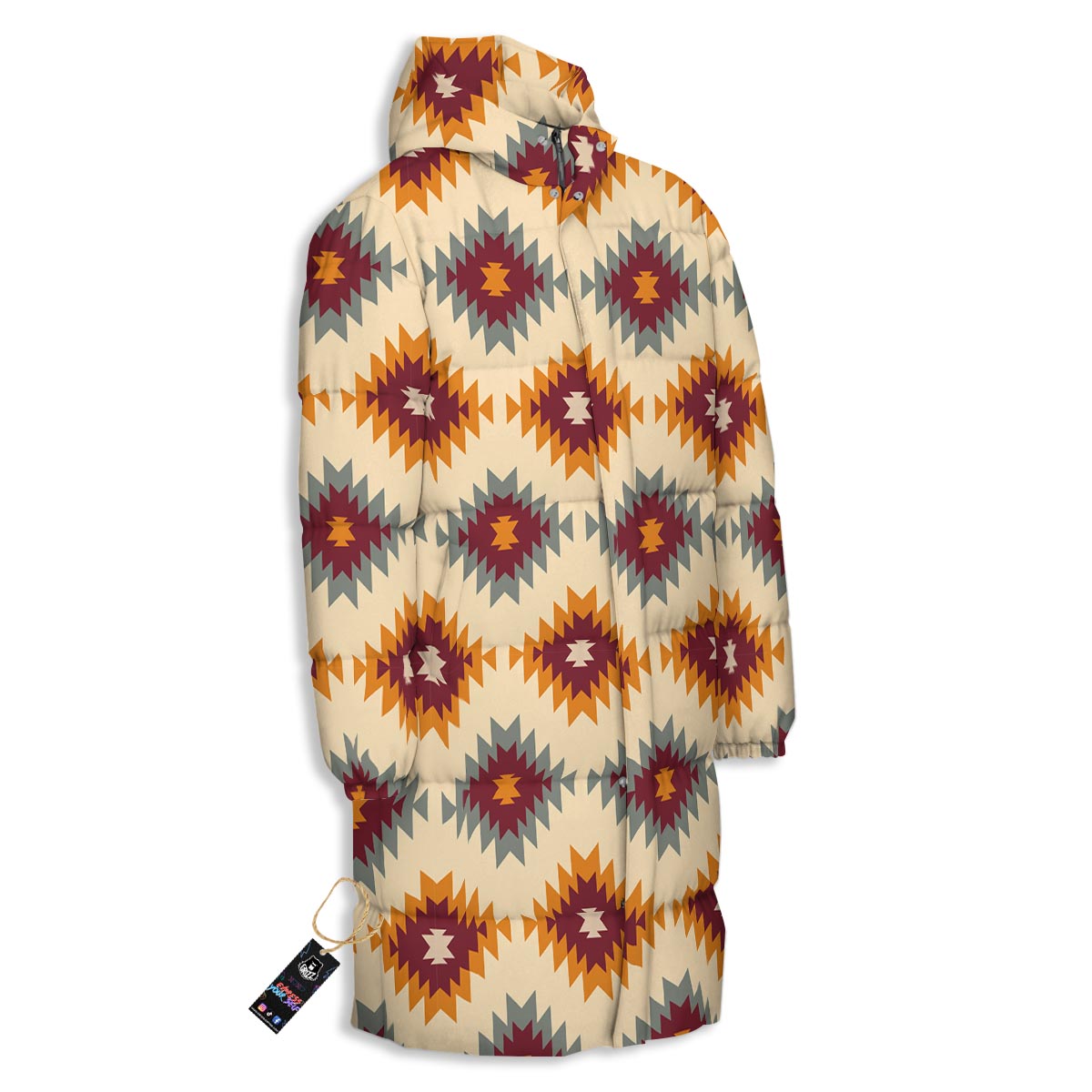 Navajo Tribal Southwestern Print Pattern Long Down Jacket-grizzshop