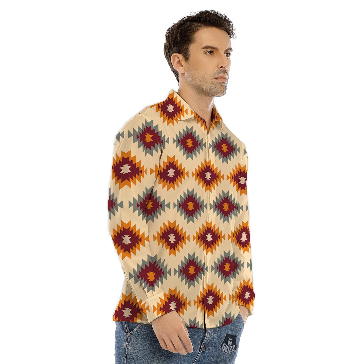 Navajo Tribal Southwestern Print Pattern Men's Dress Shirts-grizzshop