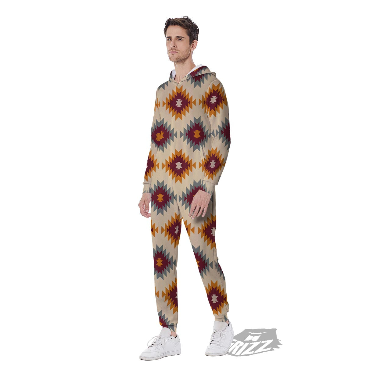 Navajo Tribal Southwestern Print Pattern Men's Jumpsuit-grizzshop