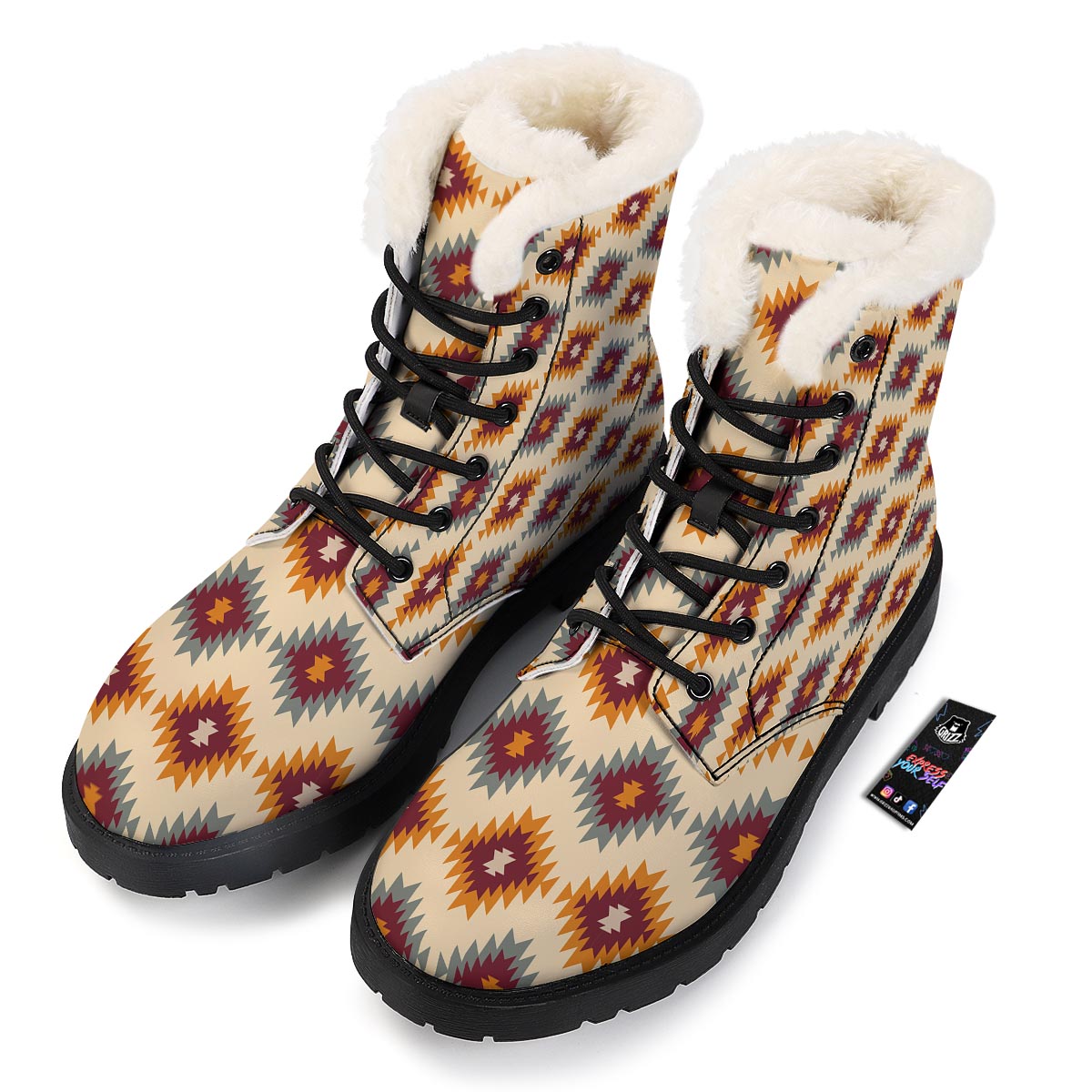 Navajo Tribal Southwestern Print Pattern Winter Boots-grizzshop
