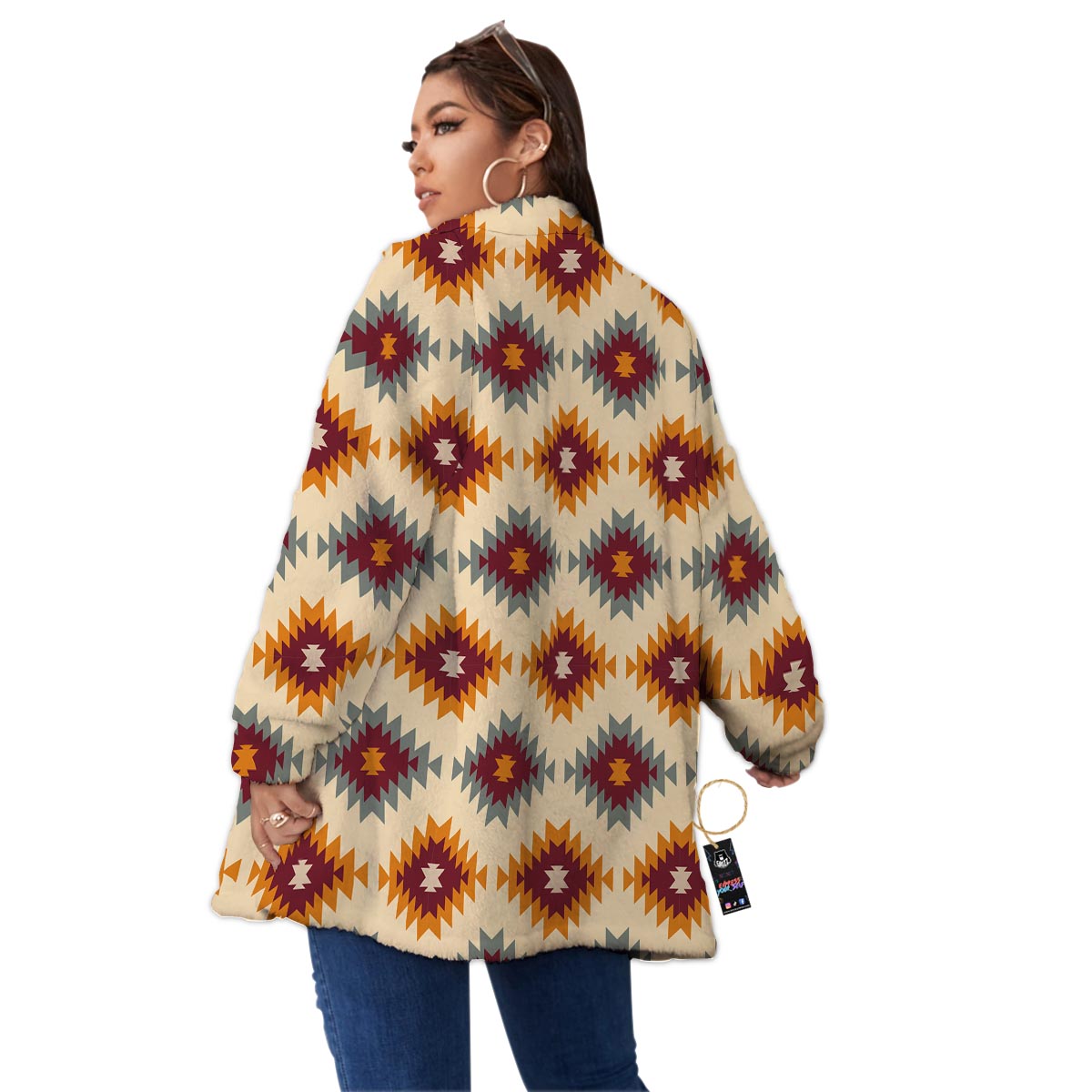 Navajo Tribal Southwestern Print Pattern Women's Sherpa Jacket-grizzshop
