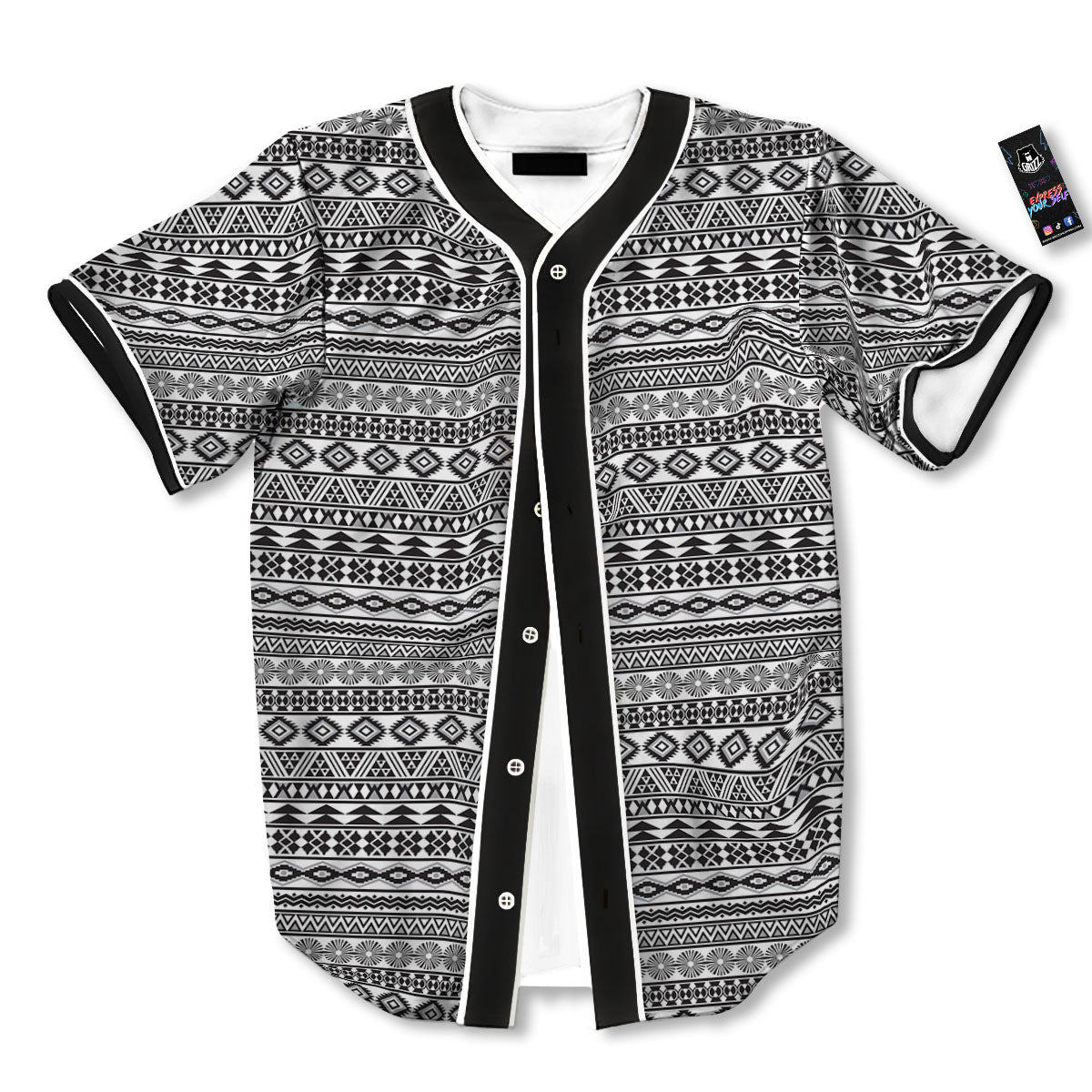 Navajo Tribal White And Black Print Baseball Jersey-grizzshop