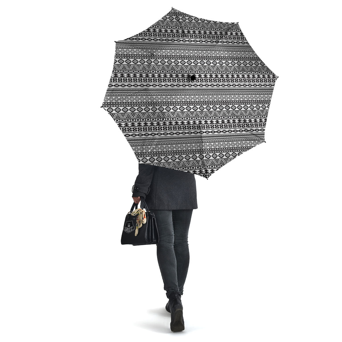 Navajo Tribal White And Black Print Umbrella-grizzshop