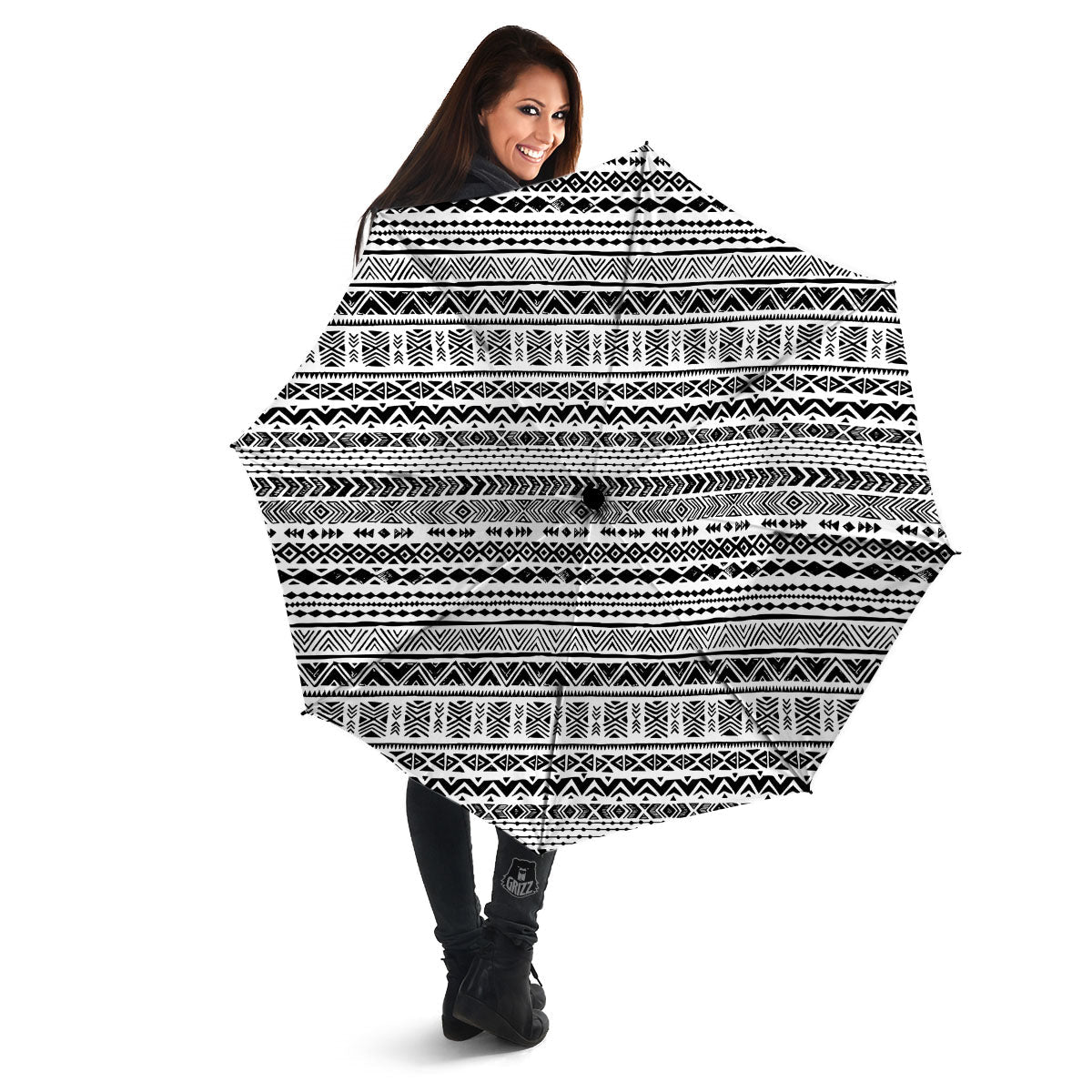 Navajo White And Black Print Pattern Umbrella-grizzshop