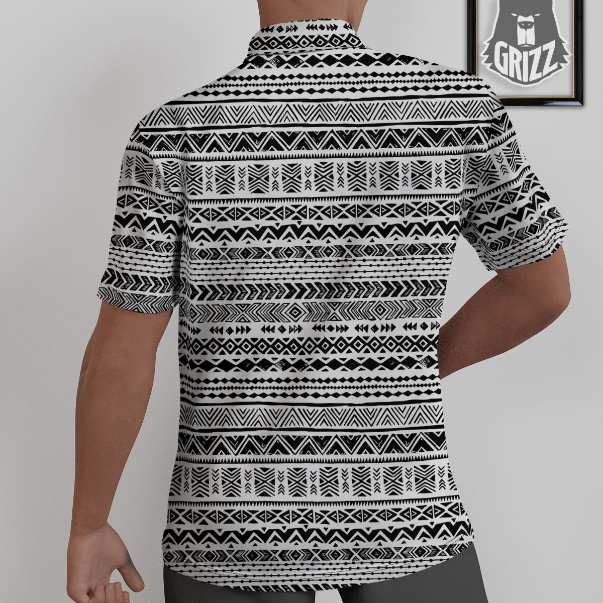 Navajo White And Black Print Pattern Untucked Shirts-grizzshop