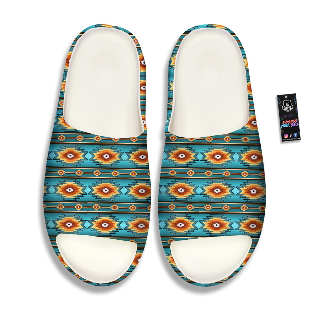 Navajo Teal Southwestern Print Pattern Sandals-grizzshop
